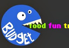 pac-man icon with word budget, "eating" food, fun, etc